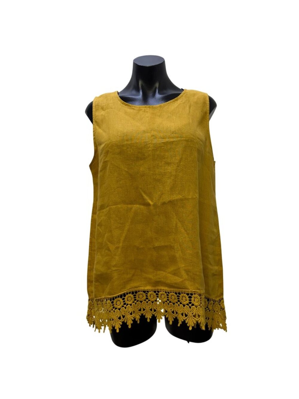 Terzo Millennio Yellow Linen Blouse With Crochet Lace Hem Size L